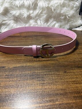 Women's Pink Leather Belt with Gold Designer-Style Buckle